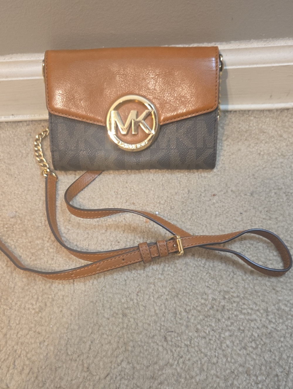 Michael Kors Tan and Brown Signature MK Crossbody